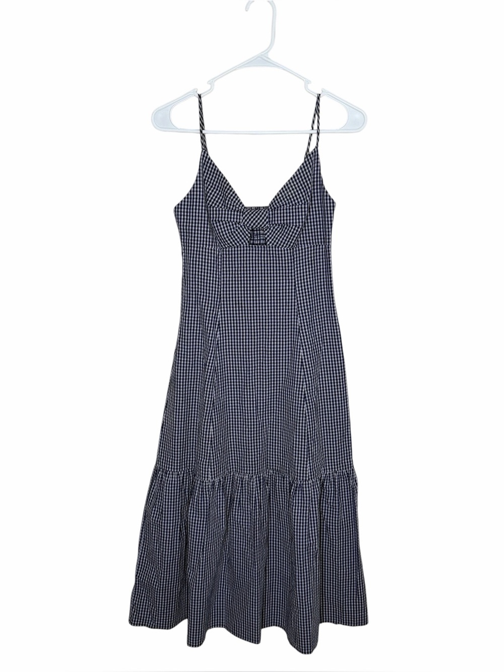 Rails Maeve Midi Dress Size XS Navy Lilac Gingham Bow Cut Out Organic Cotton - Picture 2 of 13